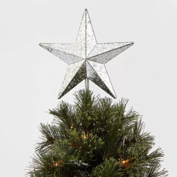 Lit Faux Mercury Glass Star Christmas Tree Topper Silver 10" Holiday Light Up - Picture 8 of 9